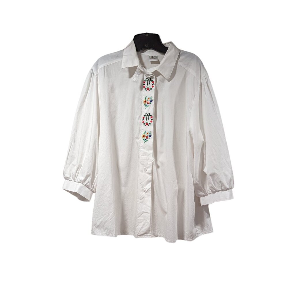 Hess Frackmann Trachten Vintage Baumwolle Floral Stitched Button Up Blouse Sz XL
